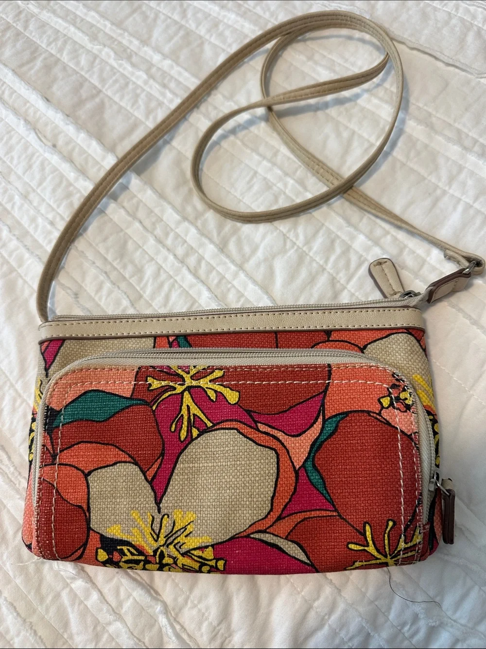 Floral Canvas Crossbody Bag in Coral Multi